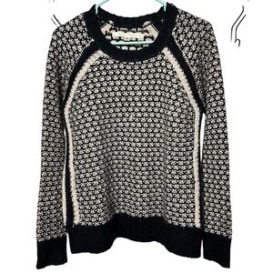 Max Studio Sweater Women's Medium Chunky Textured Knit Wool Blend Black Cream‎